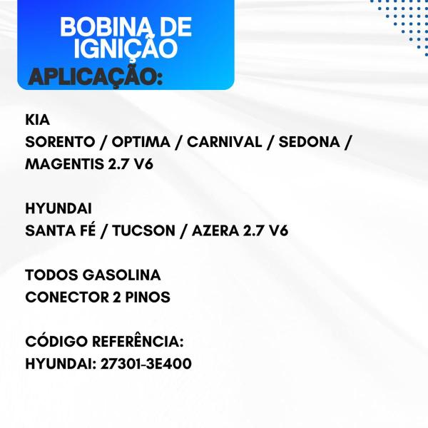 Imagem de Kit 6 Bobinas Ignição Hyundai Santa Fé 2.7 V6 27301-3e400