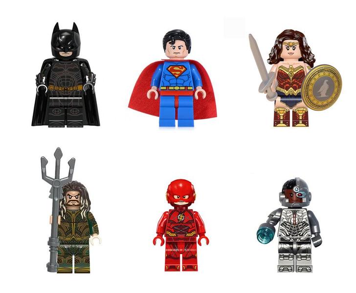 Imagem de Kit 6 bonecos liga da justiça batman superman mulher maravilha flash aquaman cyborg dc bloco de montar