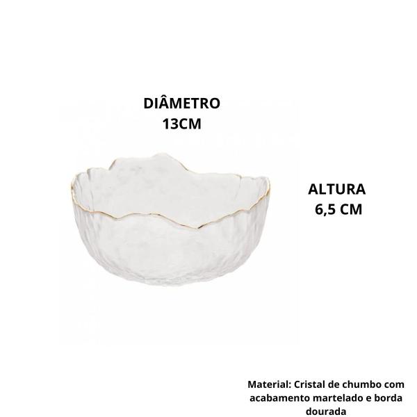 Imagem de Kit 6 Bowl Wolff Taj Cristal Borda Dourada Incolor 13x6,5cm