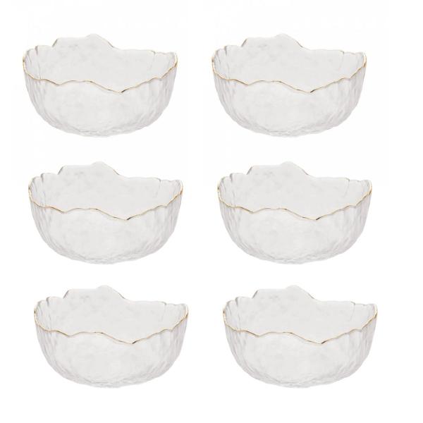 Imagem de Kit 6 Bowl Wolff Taj Cristal Borda Dourada Incolor 13x6,5cm