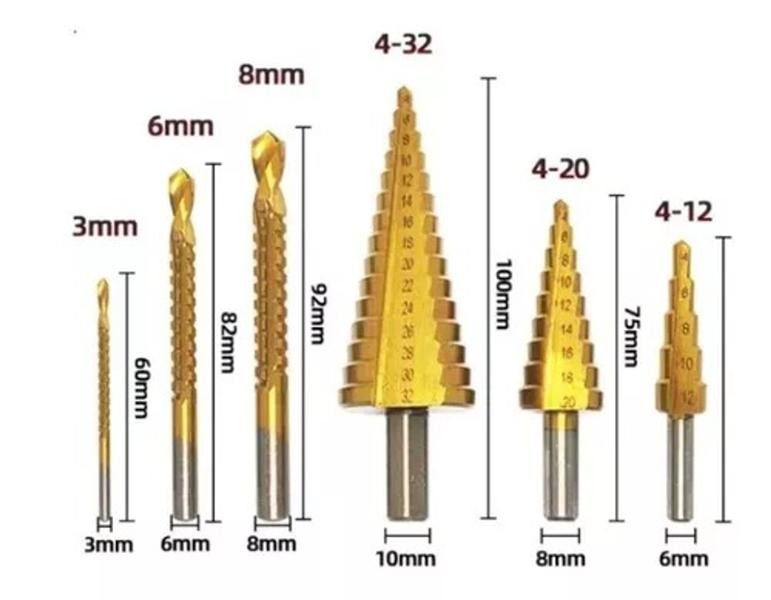 Imagem de Kit 6 Brocas Escalonas Corte Lateral HSS 