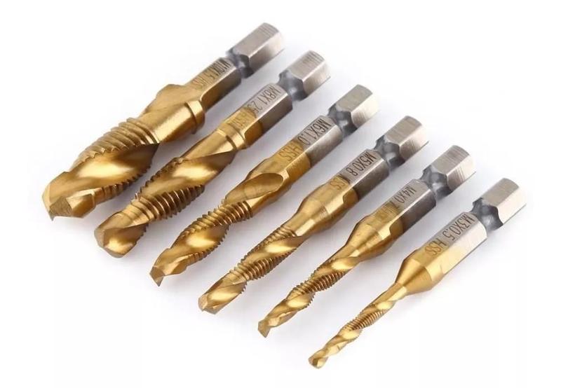 Imagem de Kit 6 Brocas Macho Rosca Parafuso Furar Ferro Metal M3 A M10