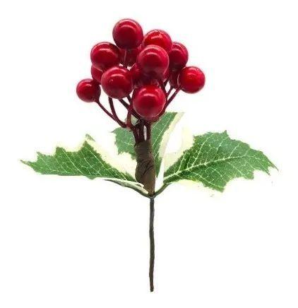 Imagem de Kit 6 Buquês Flor De Natal Cereja Decoração Vermelho 15 Cm