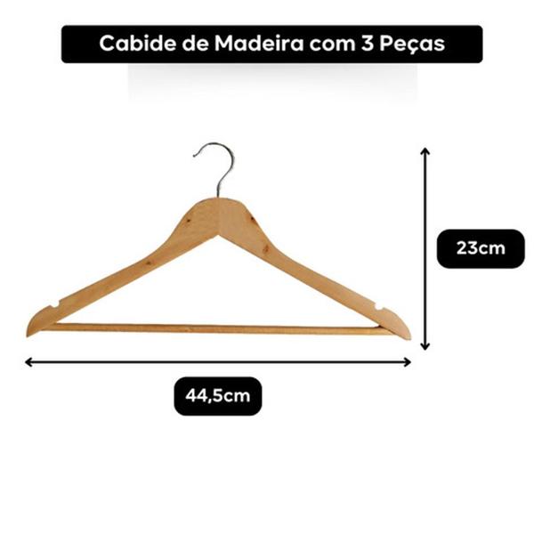 Imagem de Kit 6 Cabide De Madeira Com Gancho Organizador Para Roupas