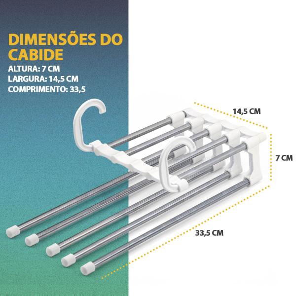 Imagem de Kit 6 Cabide Para Calça Jeans Bolsa Multifuncional Dobrável Retrátil 5 Divisórias Inox