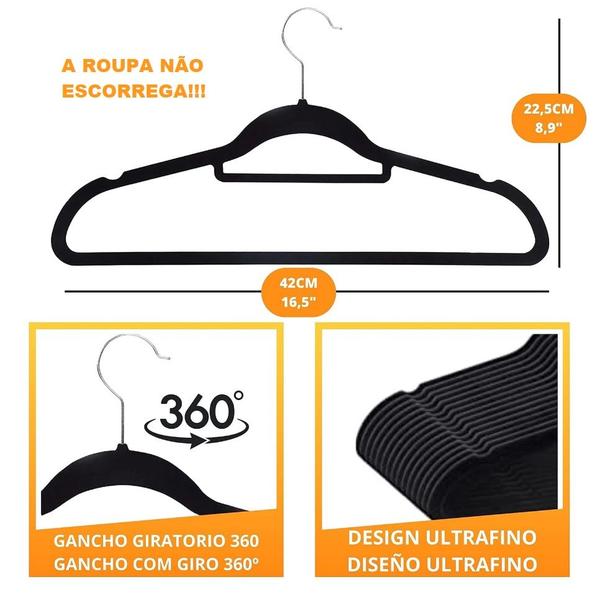 Imagem de Kit 6 Cabide Veludo Antideslizante para Roupa Adulto Cabides Slim Resistente Ultra Fino