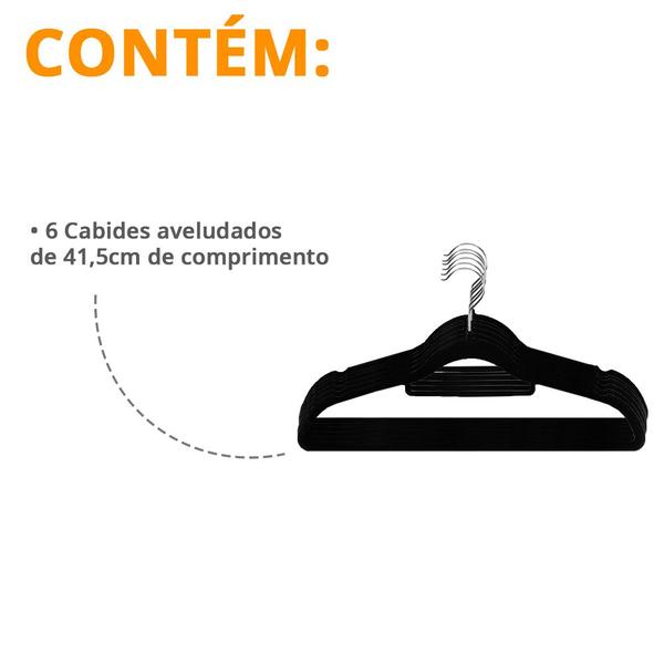 Imagem de Kit 6 Cabides Aveludados Slim Roupas Cabideiro Organizador