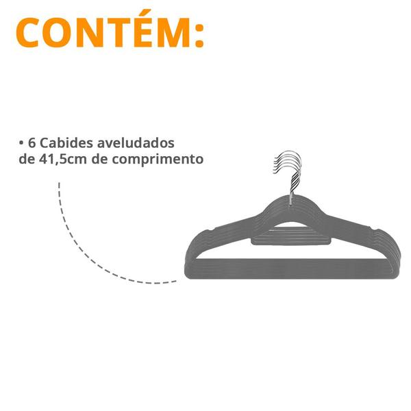 Imagem de Kit 6 Cabides De Veludo Organizador Roupa Armário Cabideiro