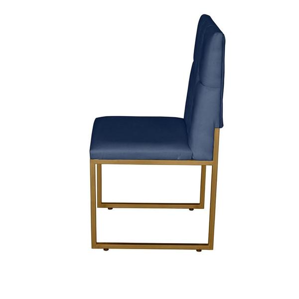 Kit 6 Cadeira de Jantar Escritorio Industrial Malta Capitonê Ferro Dourado Suede Azul Marinho - Móveis Mafer Imagem de Kit 6 Cadeira de Jantar Escritorio Industrial Malta Capitonê Ferro Dourado Suede Azul Marinho - Móveis Mafer