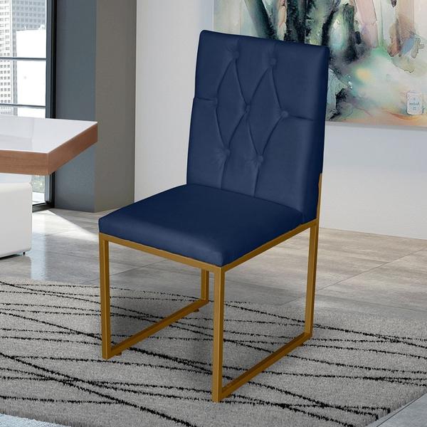 Kit 6 Cadeira de Jantar Escritorio Industrial Malta Capitonê Ferro Dourado Suede Azul Marinho - Móveis Mafer Imagem de Kit 6 Cadeira de Jantar Escritorio Industrial Malta Capitonê Ferro Dourado Suede Azul Marinho - Móveis Mafer