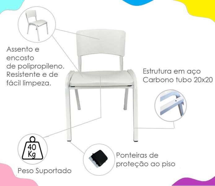 Imagem de Kit 6 Cadeira Iso Infantil Branca Escolar e Creche 