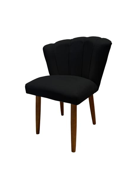 Imagem de Kit 6 Cadeiras de Jantar Estofada Pétala Tecido Veludo Preto Pés Palito Kimi Design
