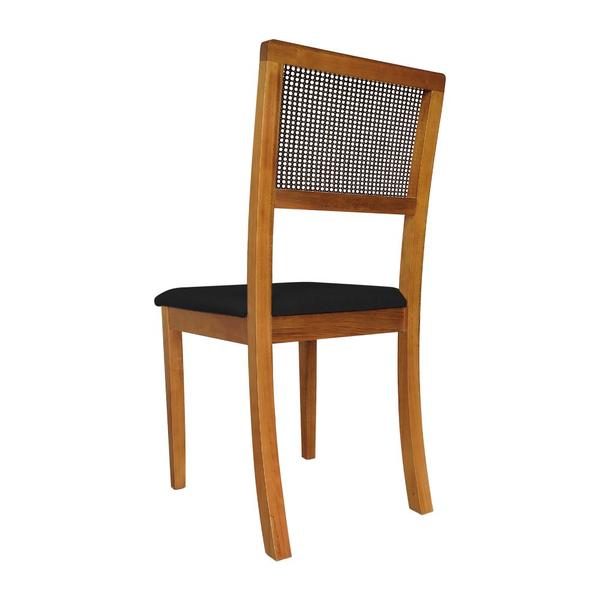 Imagem de Kit 6 Cadeiras de Jantar Madeira Maciça Mel Encosto Telinha Palha Estofada Veludo Preto Rubi Premium