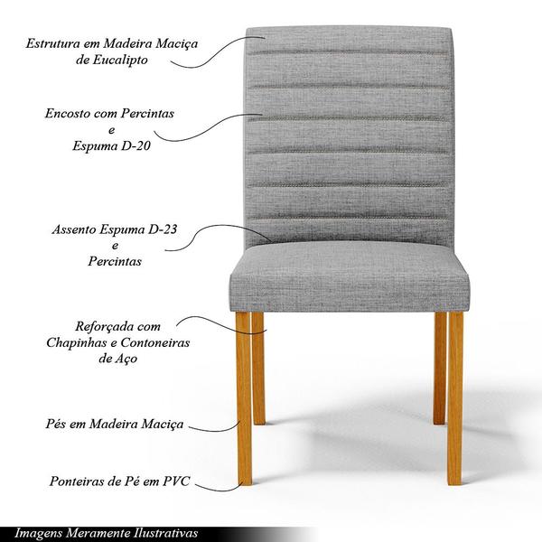 Imagem de Kit 6 Cadeiras de Sala de Jantar Estofadas Veiga Madeira Maciça Linho Cinza G78 - Gran Belo