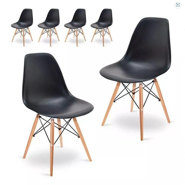 Imagem de Kit 6 Cadeiras Eiffel Charles Eames Dkr Base Madeira Preta