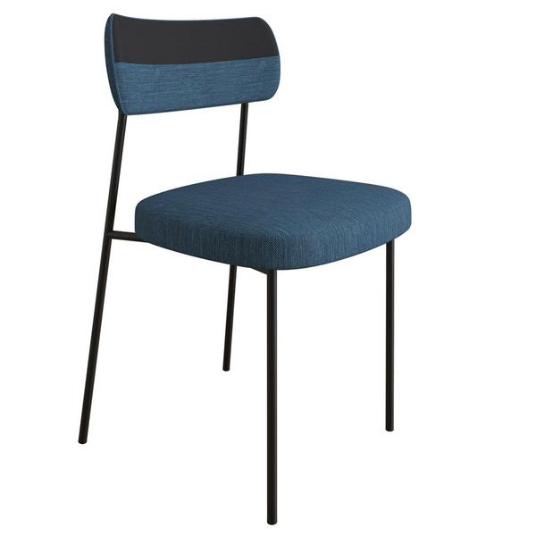Imagem de Kit 6 Cadeiras Estofadas Milli Corano/Linho F02 Preto/Azul - Mpozenato