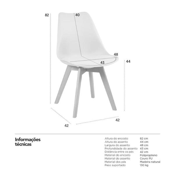 Imagem de Kit 6 cadeiras jantar cozinha Leda Eames com assento estofado