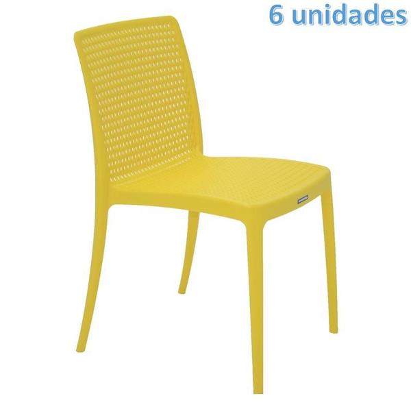 Kit 6 cadeiras plastica monobloco isabelle amarela tramontina Imagem de Kit 6 cadeiras plastica monobloco isabelle amarela tramontina