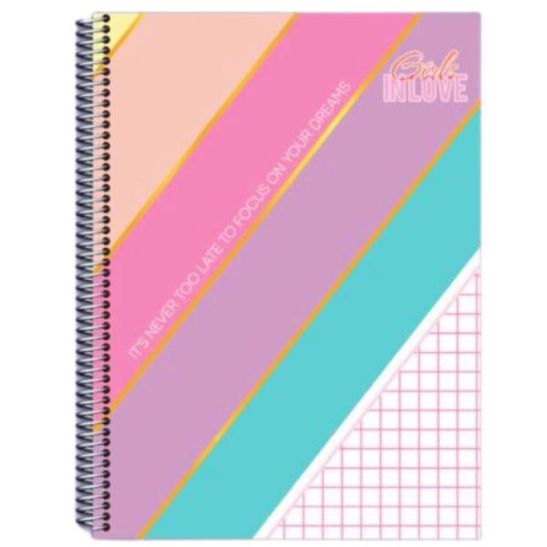 Imagem de Kit 6 Caderno Girl Love 80 Folhas Arame Capa Dura Reforçado