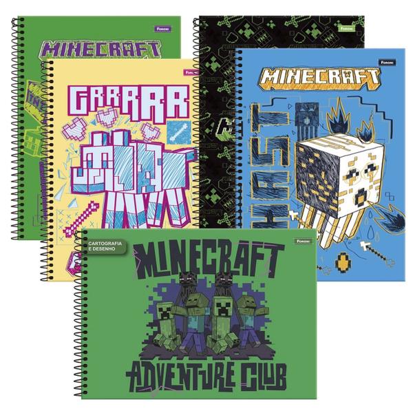 Imagem de Kit 6 Cadernos Minecraft 96 Fls Espiral + Desenho Minecraft