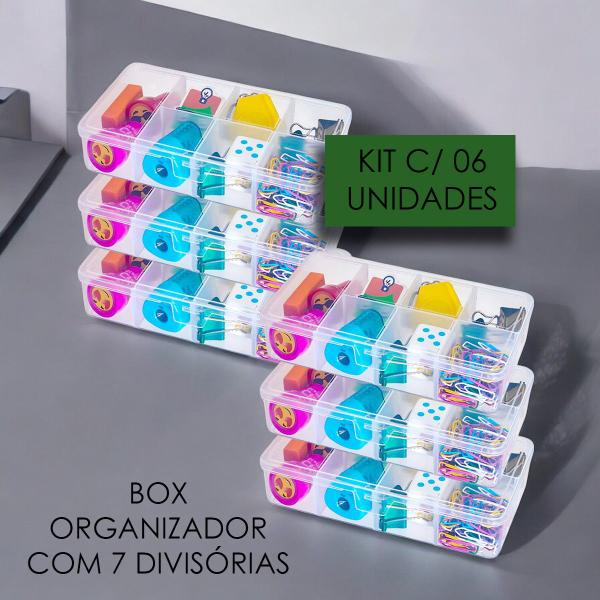 Imagem de Kit 6 Caixa Organizadora 7 Divisórias Plástica Transparente