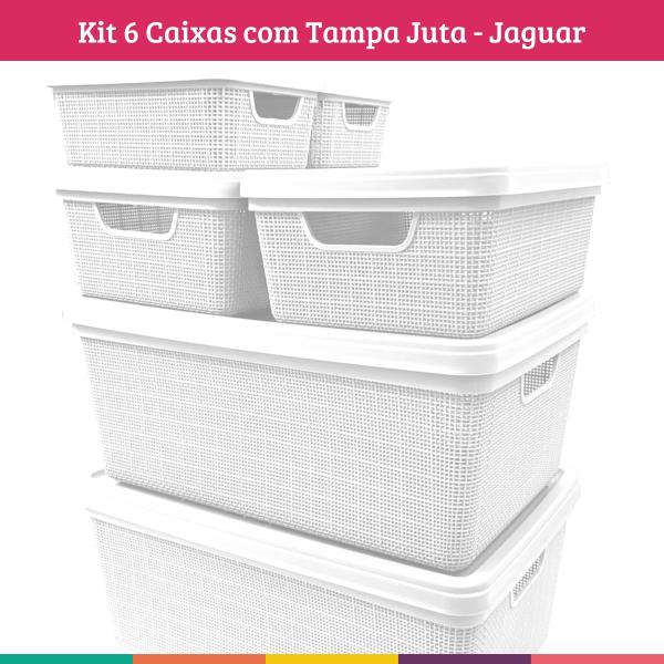 Imagem de Kit 6 Caixas Juta Cesto Organizador com Tampa Multiuso Branca