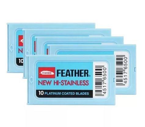 Imagem de Kit 6 Caixas Lâminas De Barbear Feather Platinum Coated Blades Com 10 Cada