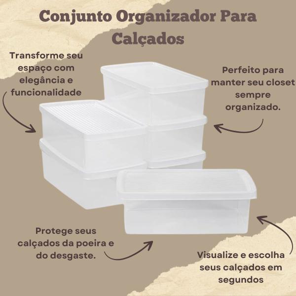 Imagem de Kit 6 Caixas Organizadora Para Calçados Caixa Plástica Com Tampa Ventilada Conjunto Organizador Para Calçados E Sapatos My Closet Ordene