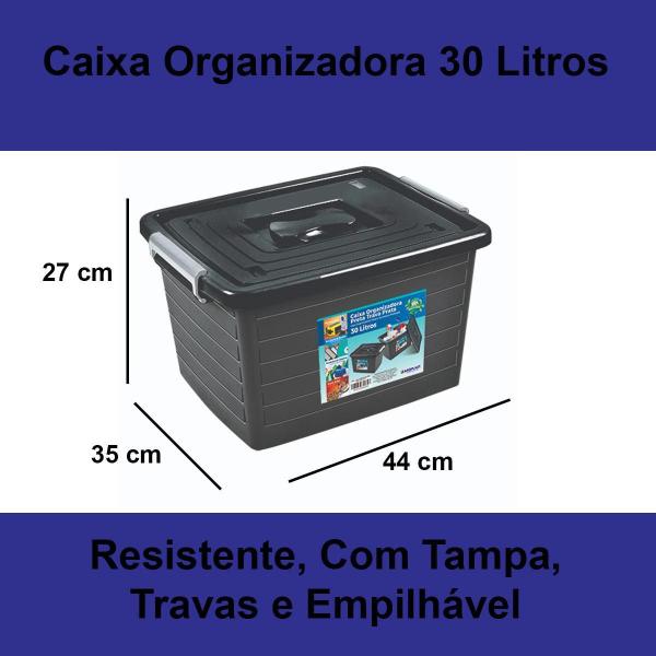 Imagem de Kit 6 Caixas Organizadoras 56 E 30 Litros Com Tampa E Trava