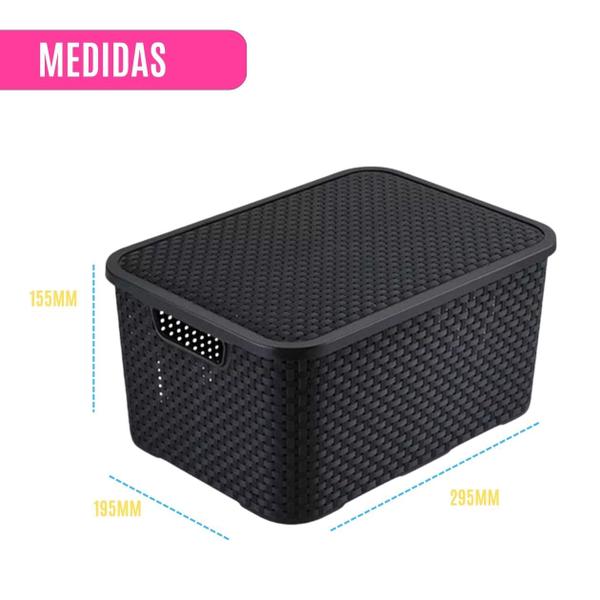 Imagem de Kit 6 Caixas Organizadoras C/ Tampa 7L Empilhável Decorativo Cesto P/ Quarto Lavanderia Cozinha Roupas Rattan Resistente