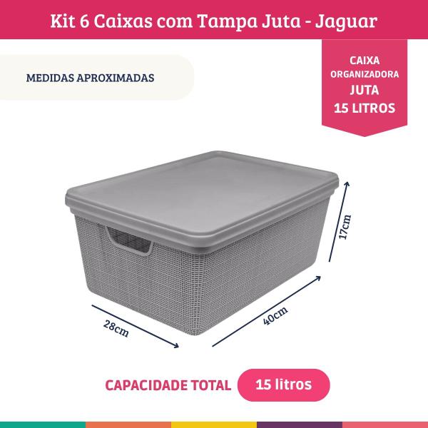 Imagem de Kit 6 Caixas Organizadoras com Tampa Cesto Juta Cinza