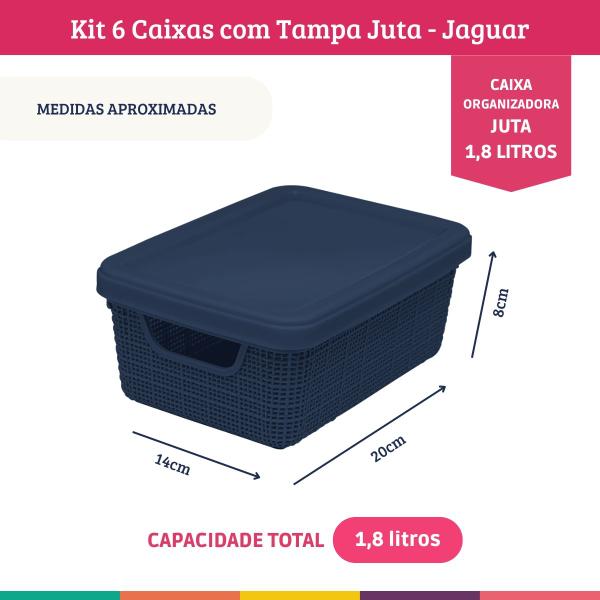 Imagem de Kit 6 Caixas Organizadoras com Tampa Cesto Juta Marinho