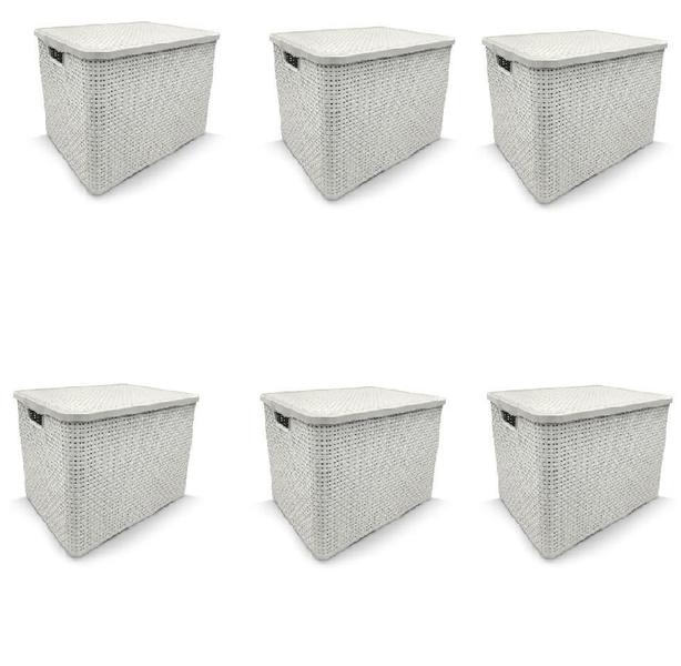 Kit 6 Caixas Organizadoras Rattan Com Tampa 20 Litros Branca - Arqplast Imagem de Kit 6 Caixas Organizadoras Rattan Com Tampa 20 Litros Branca