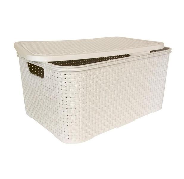 Kit 6 Caixas Organizadoras Rattan Com Tampa 20 Litros Branca - Arqplast Imagem de Kit 6 Caixas Organizadoras Rattan Com Tampa 20 Litros Branca