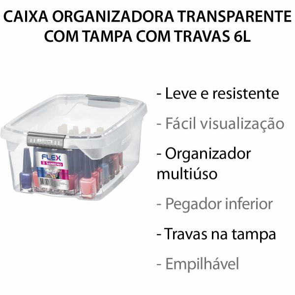 Imagem de Kit 6 Caixas Organizadoras Transparente Tampa Com Travas 6L