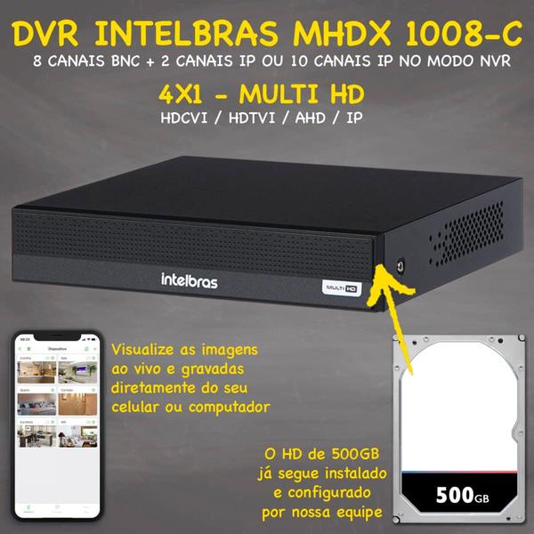 Imagem de Kit 6 Câmeras de Segurança hd Dvr 8 Ch Intelbras Full hd