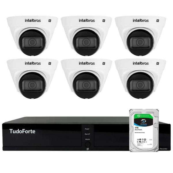 Imagem de Kit 6 Câmeras Dome VLP 1230 D IP Full HD 1080p IP67 IR 30m Intelbras + DVR Tudo Forte TFHDX 3304 4 Canais + HD 1TB Skyhawk