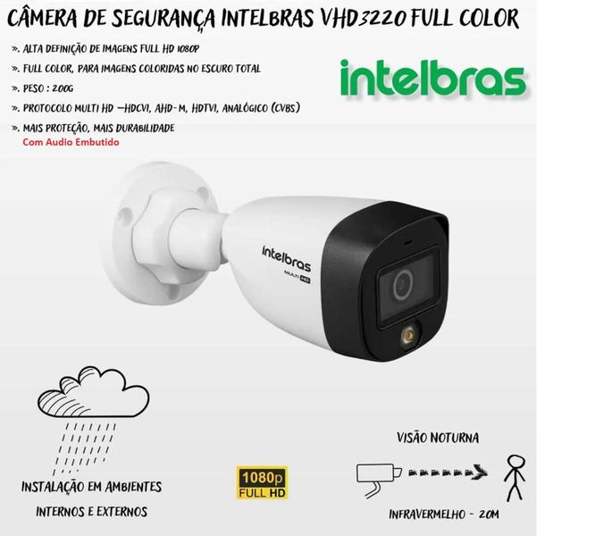 Imagem de Kit 6 Cameras Segurança Intelbras VHD 3220b+ Microfone Audio Full Color 1080p Dvr Mhdx 3008c 500GB