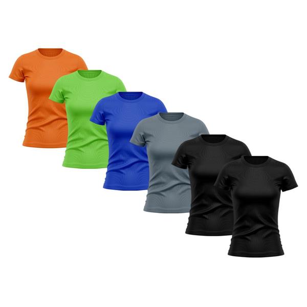 Kit 6 Camisetas Feminina Dry Fit Proteção Solar UV Básica Lisa Treino Academia Passeio Fitness Ciclismo Camisa - Whats Wear Imagem de Kit 6 Camisetas Feminina Dry Fit Proteção Solar UV Básica Lisa Treino Academia Passeio Fitness Ciclismo Camisa