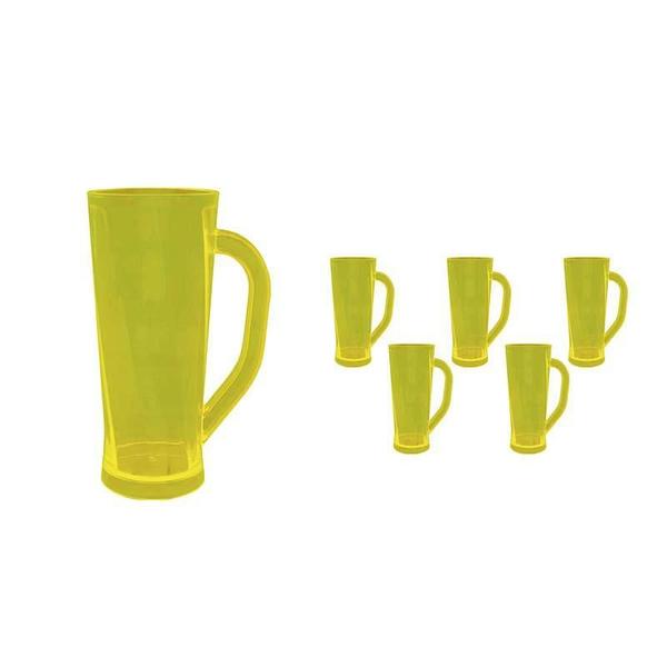 Imagem de Kit 6 Caneca Chopp Cristal Amarelo Neon 430Ml Plástico