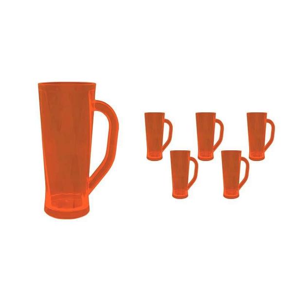 Imagem de Kit 6 Caneca Chopp Cristal Laranja Neon 430Ml Plástico