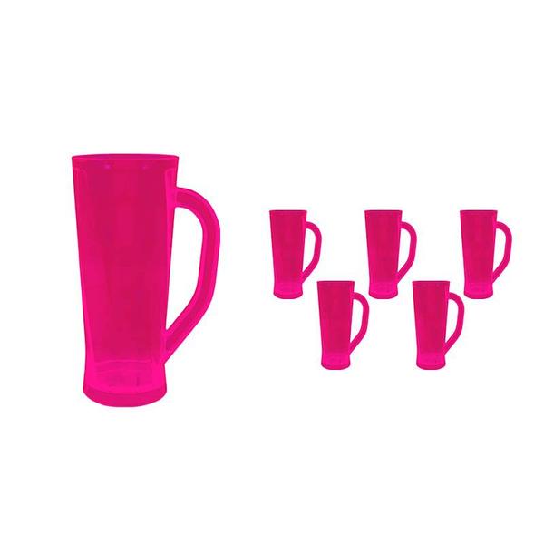 Imagem de Kit 6 Caneca Chopp Cristal Rosa Neon 430Ml Plástico