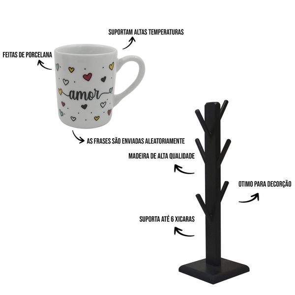 Imagem de Kit 6 Caneca Xícara Café Porcelana 150Ml Porta Xicara 6 Pino