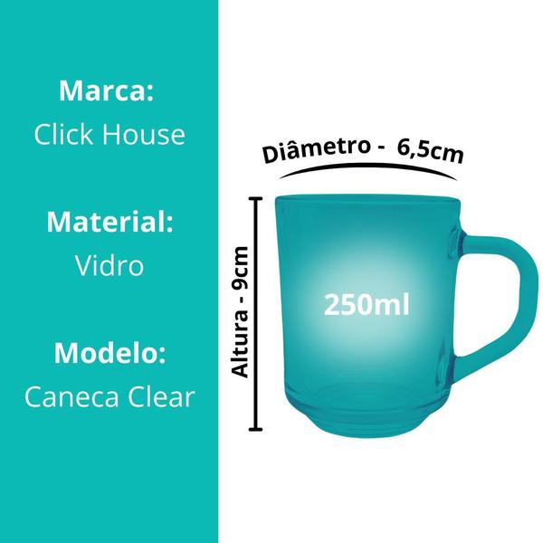 Imagem de Kit 6 Caneca Xícara Copo De Vidro Transparente Café Chá Cappuccino Alça 250ml