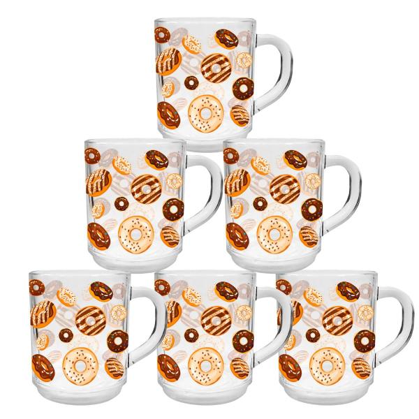 Imagem de Kit 6 Canecas de Café da manhã 250ml em Vidro modelo Donut