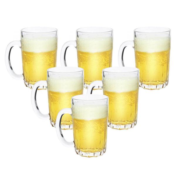 Imagem de Kit 6 Canecas de Chopp Cerveja de Vidro Grosso 330ml