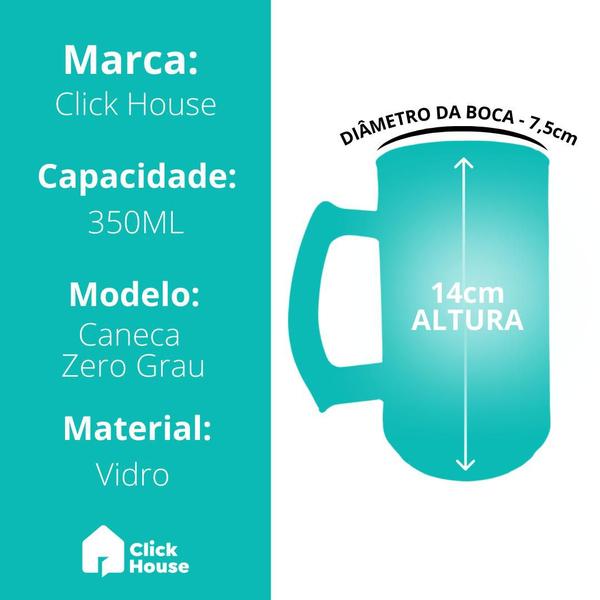 Imagem de Kit 6 Canecas De Vidro Zero Grau Temperado Grosso Chopp Cerveja Congelável 350ml