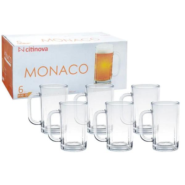 Imagem de kit 6 Canecas Monaco 380ml Copo Cerveja Vidro Dolce home