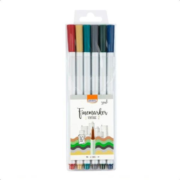 Imagem de Kit 6 Caneta Hidrográfica Fine Marker BRW Vintage 1.0mm