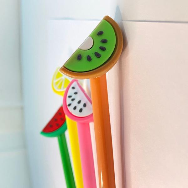 Imagem de Kit 6 canetas de gel frutas divertida para escola/escritório papelaria decorada